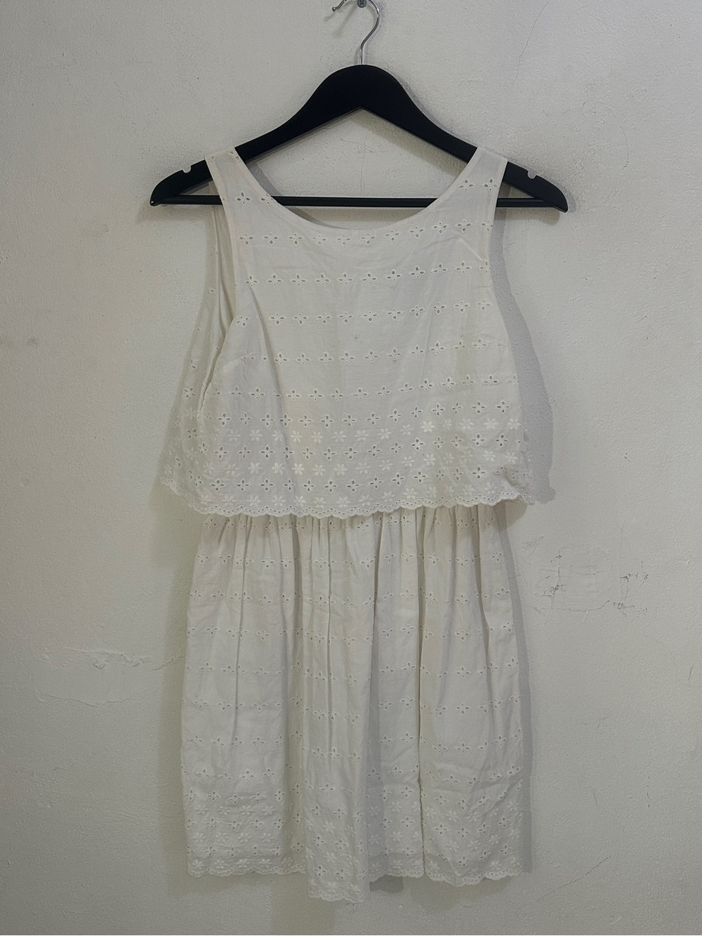 Polo Ralph Lauren Eyelet Dress Womens 14 White Sleeveless Cotton Tiered Midi